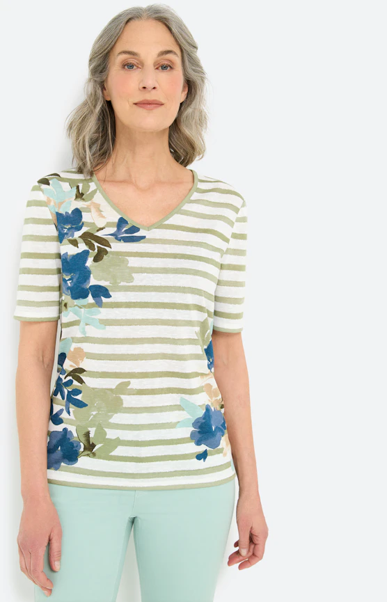 T-shirt met mix van motieven, petrol