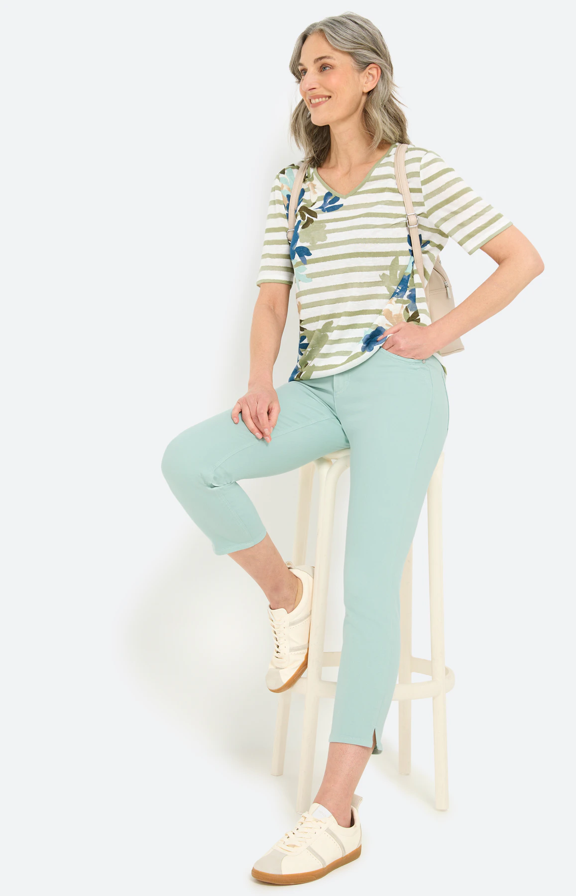 T-shirt met mix van motieven, petrol