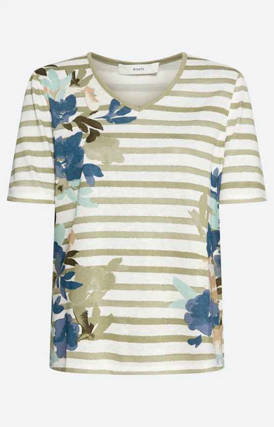 T-shirt met mix van motieven, petrol