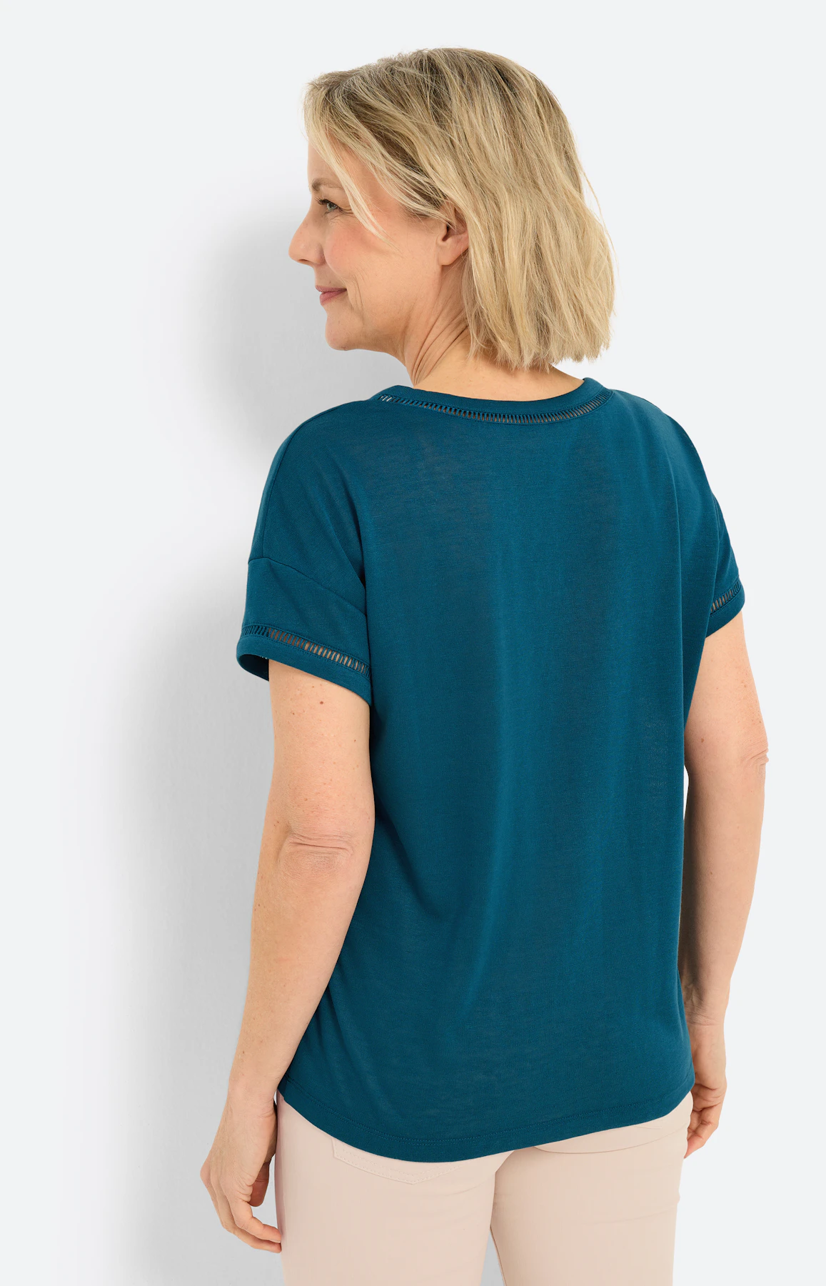 T-shirt met gehaakte tape, petrol