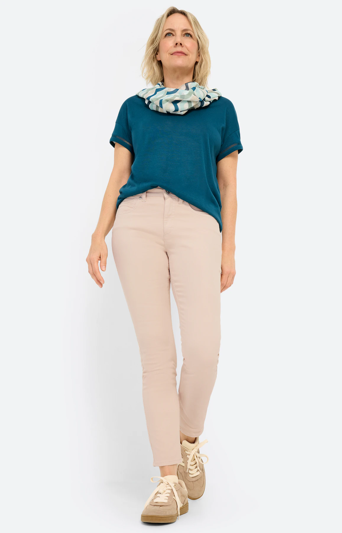 T-shirt met gehaakte tape, petrol