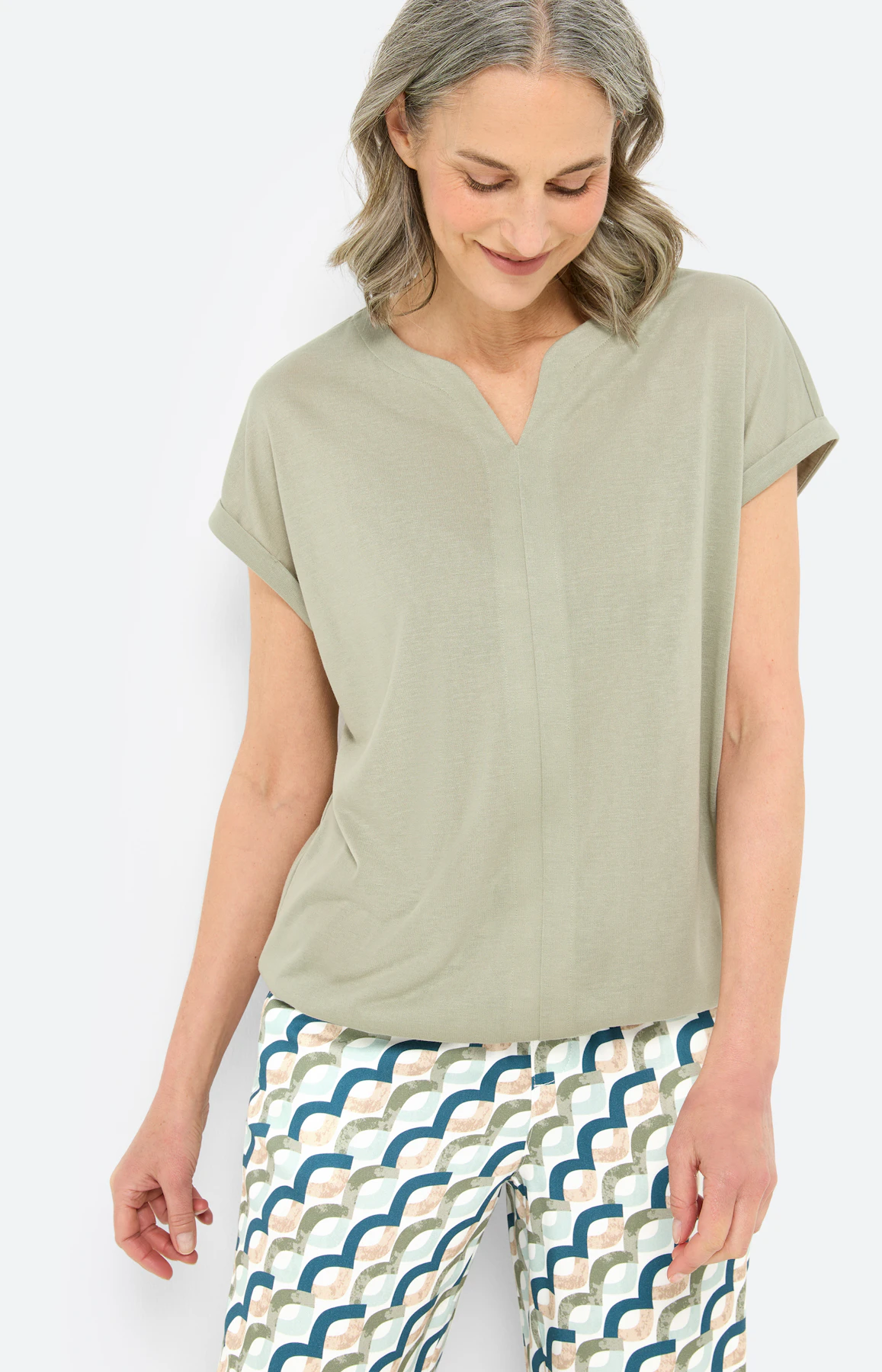 T-shirt met elastische zoom, grasgroen