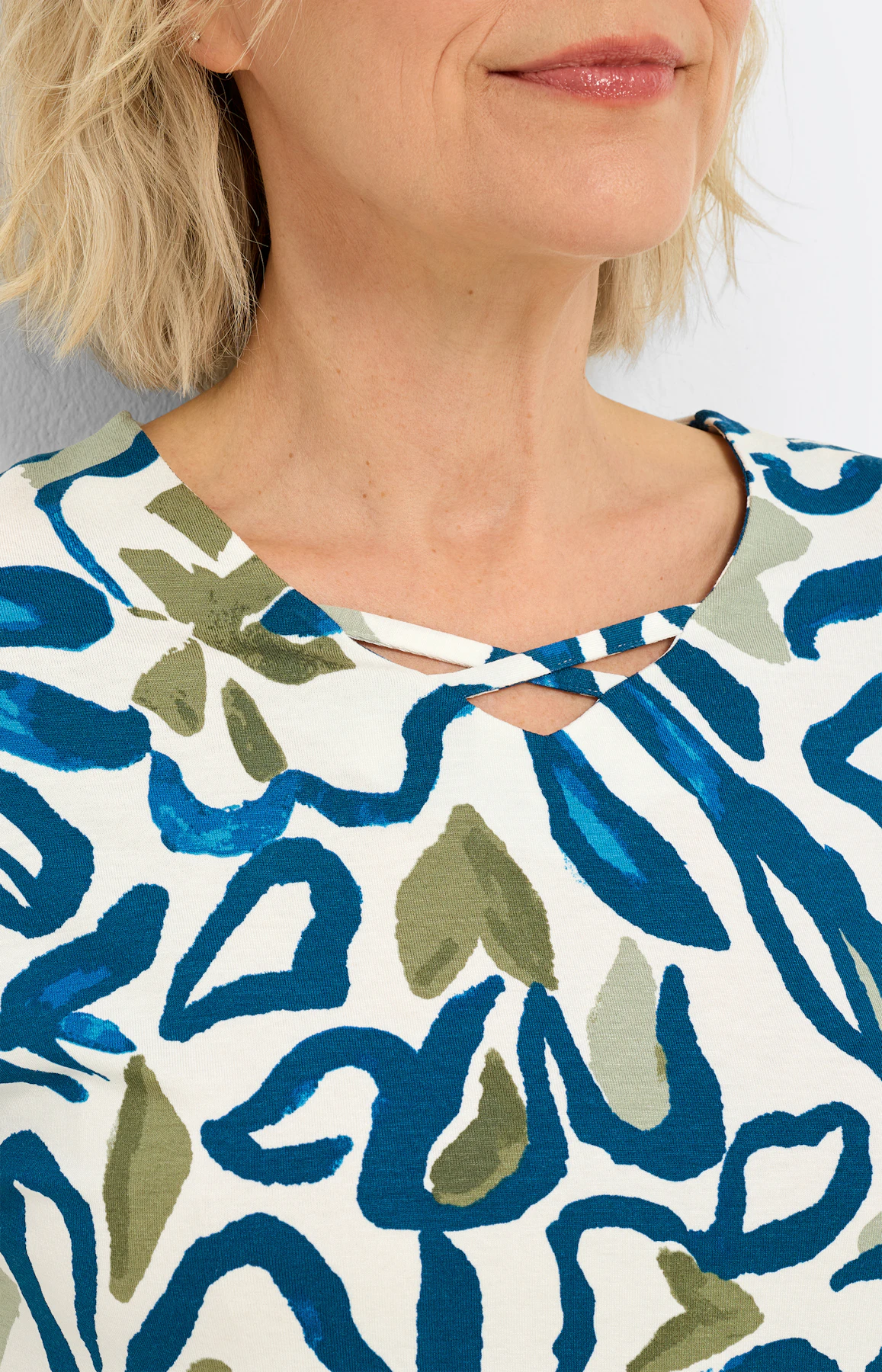 T-shirt met bloemenprint, petrol