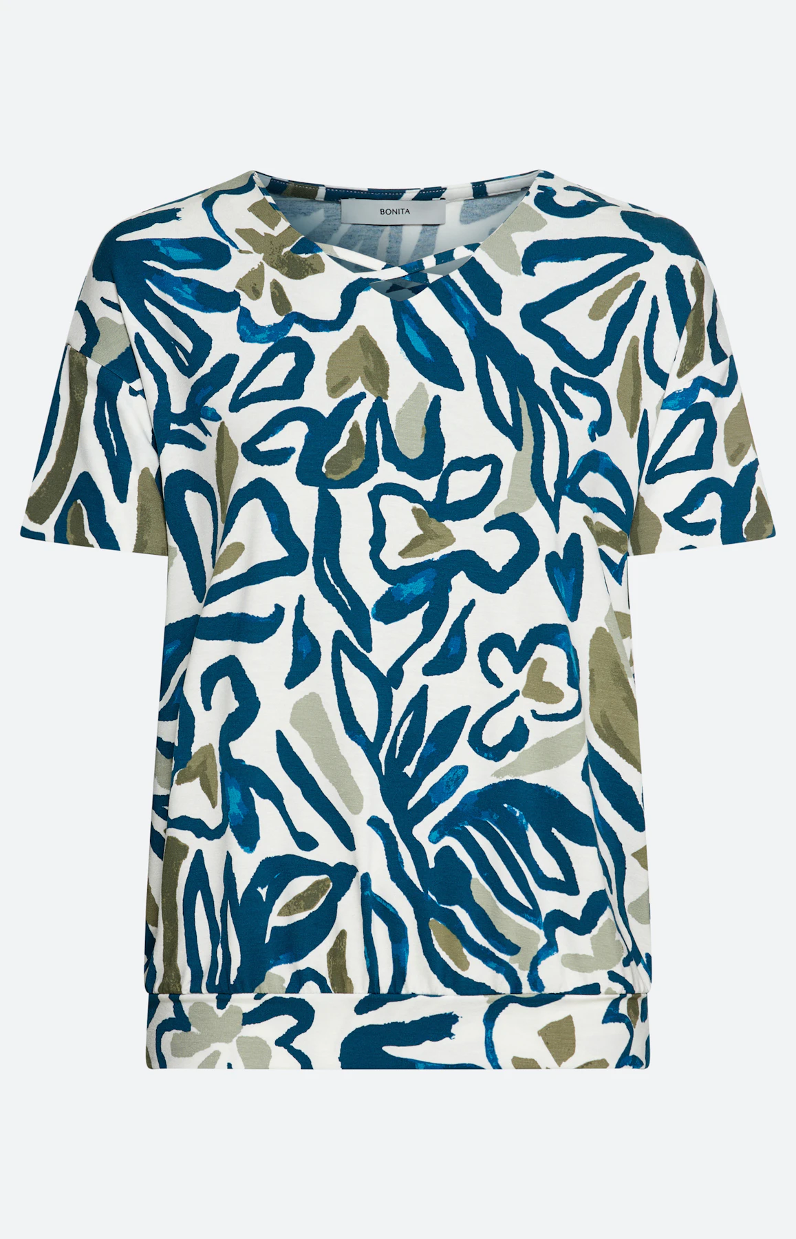 T-shirt met bloemenprint, petrol