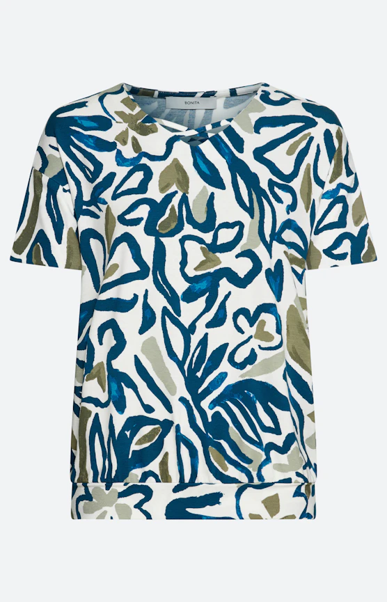T-shirt met bloemenprint, petrol