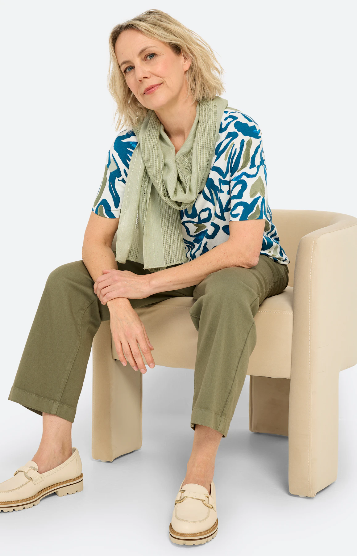 T-shirt met bloemenprint, petrol