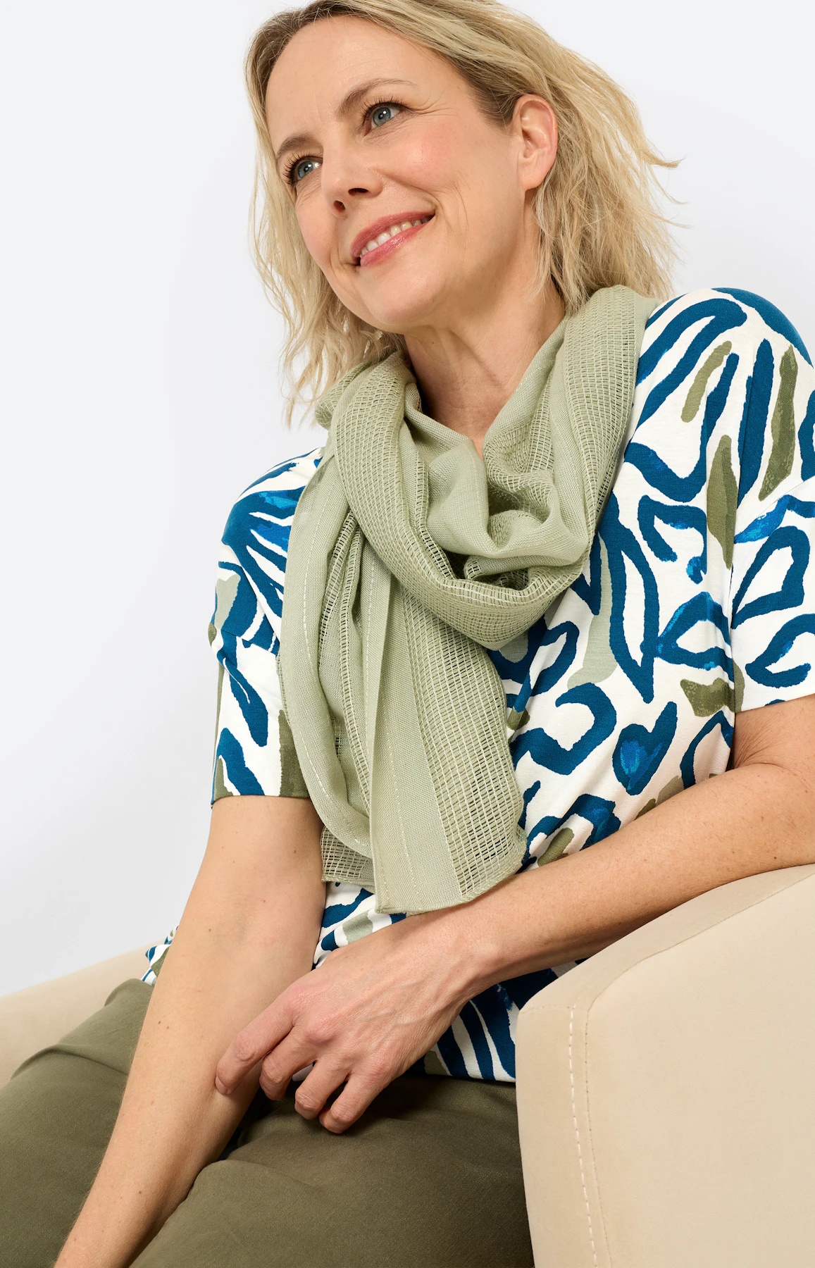 T-shirt met bloemenprint, petrol