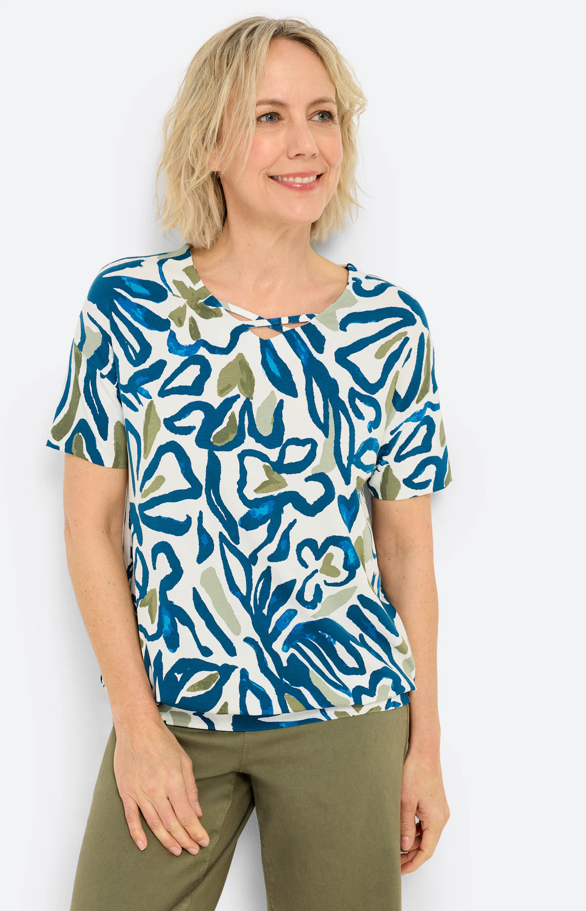 T-shirt met bloemenprint, petrol