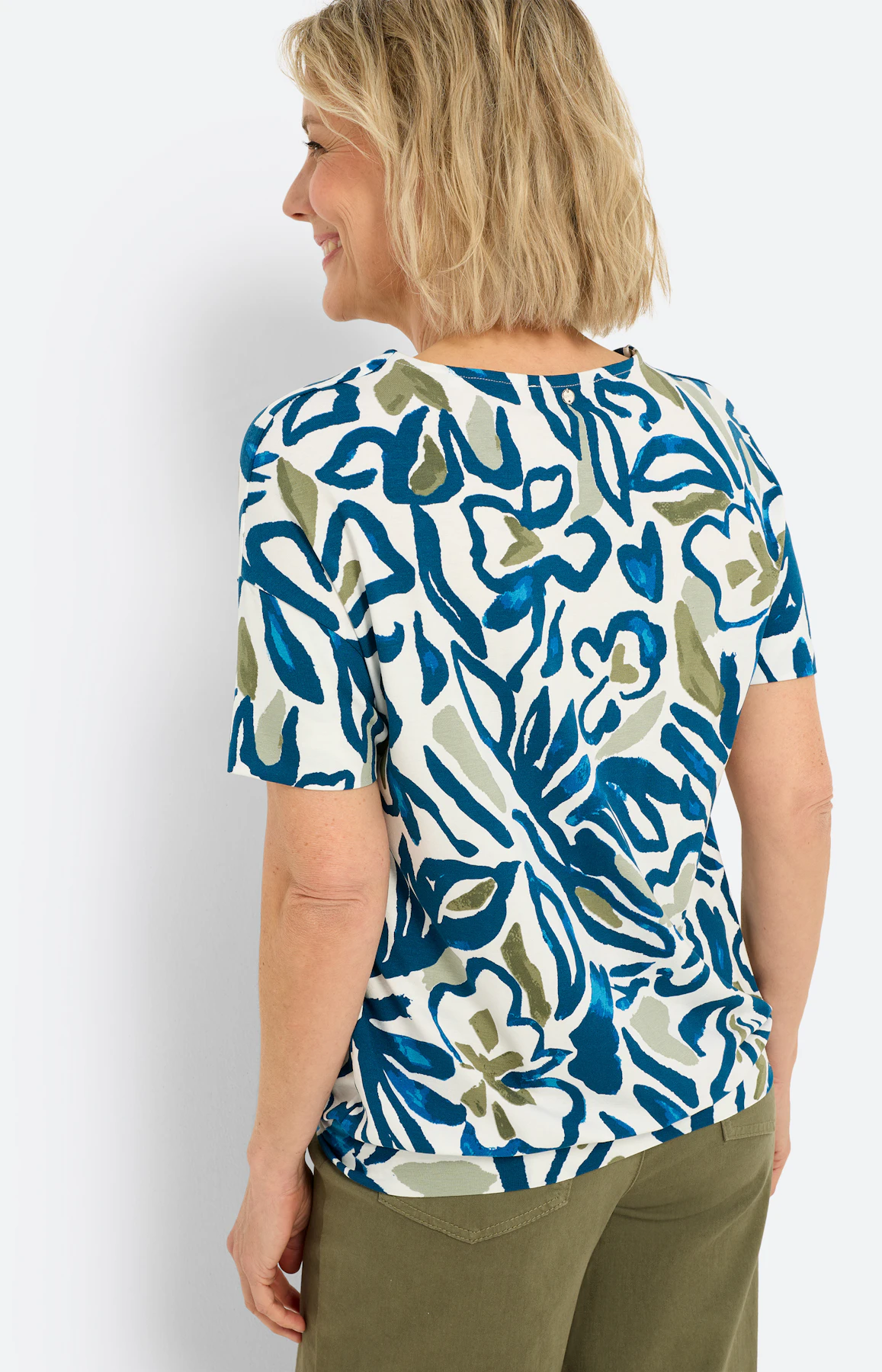 T-shirt met bloemenprint, petrol