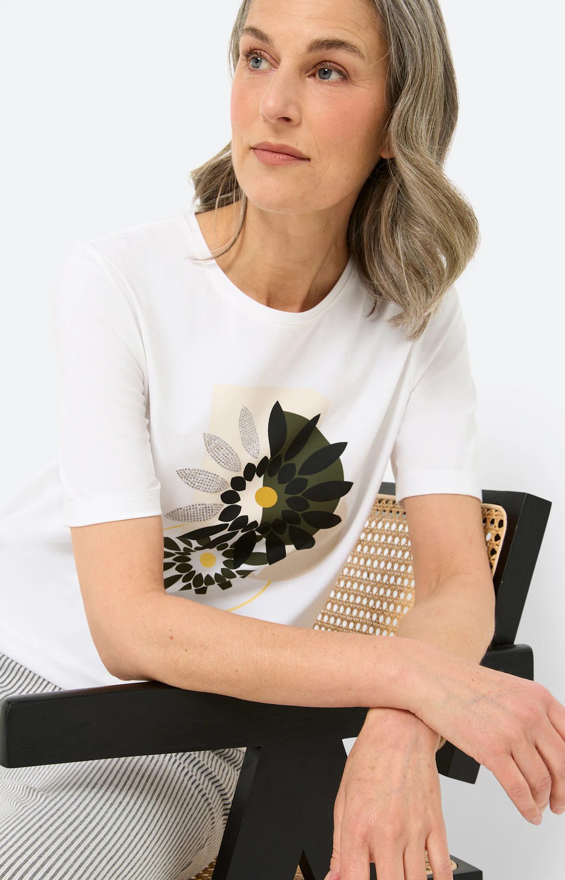 T-shirt met frontprint, donkergroen