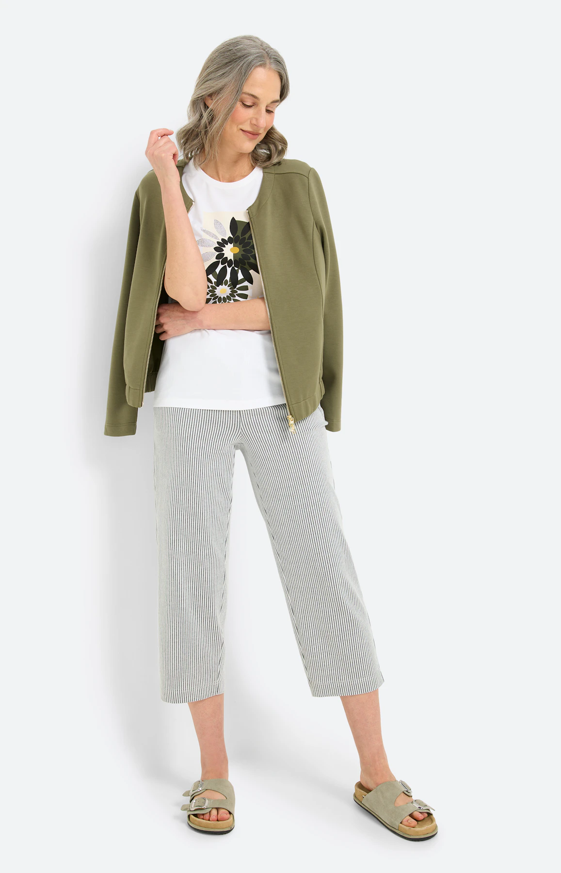 T-shirt met frontprint, donkergroen