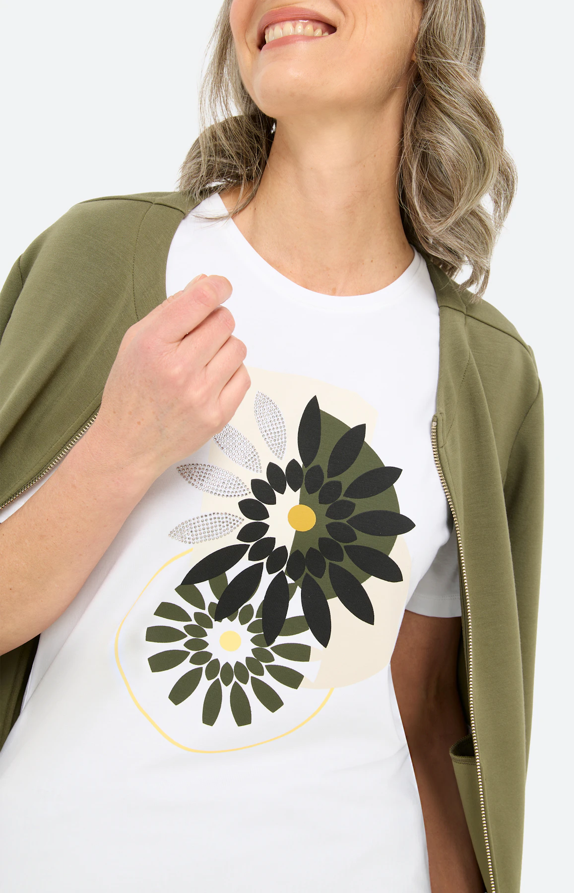 T-shirt met frontprint, donkergroen