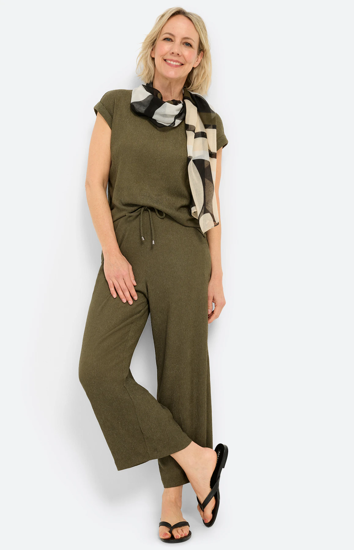 T-shirt met kreukstructuur, donkergroen