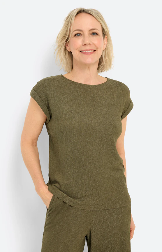 T-Shirt mit Knitterstruktur, dunkelgrün