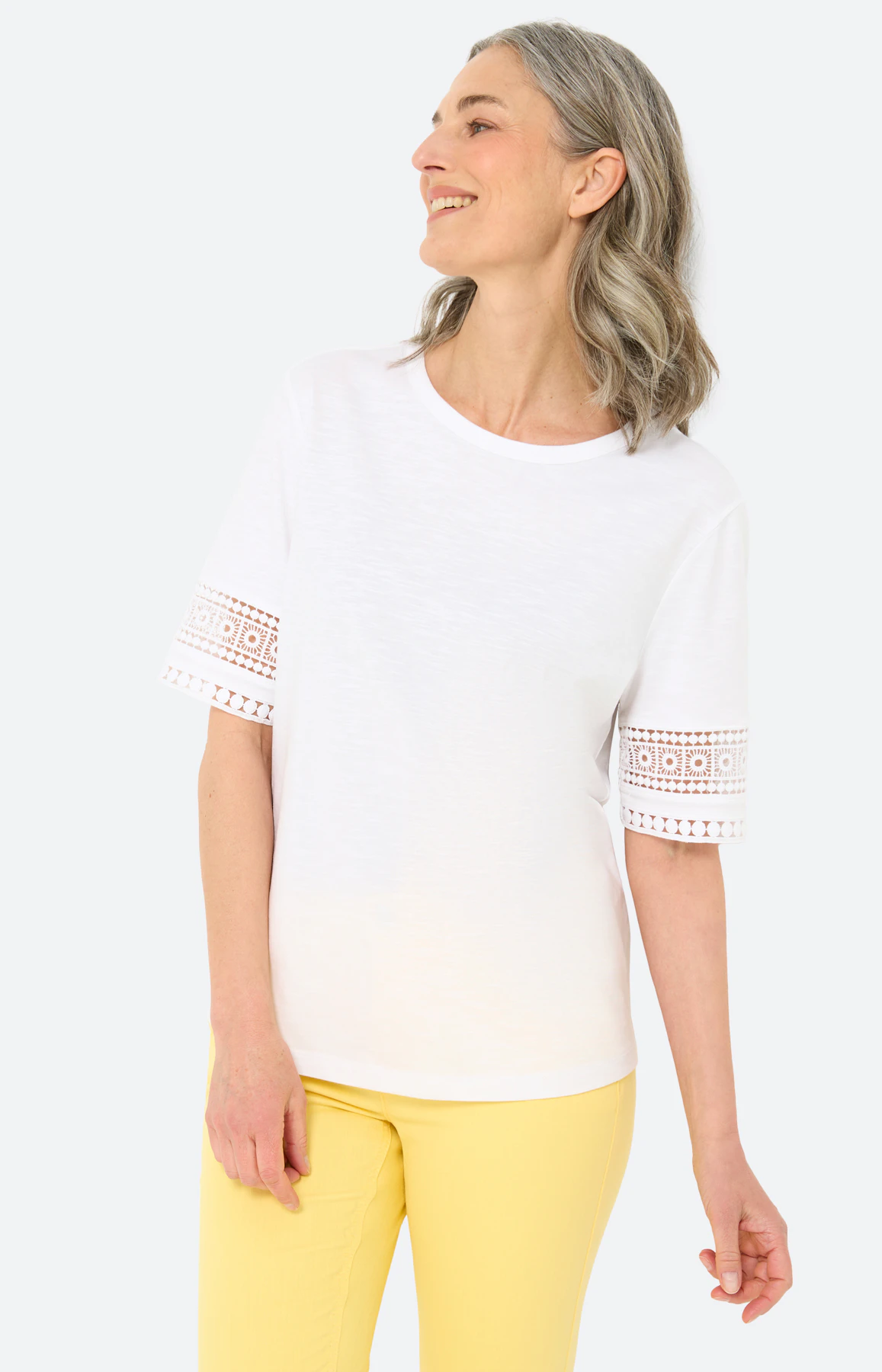 T-shirt met gehaakte tape, wit
