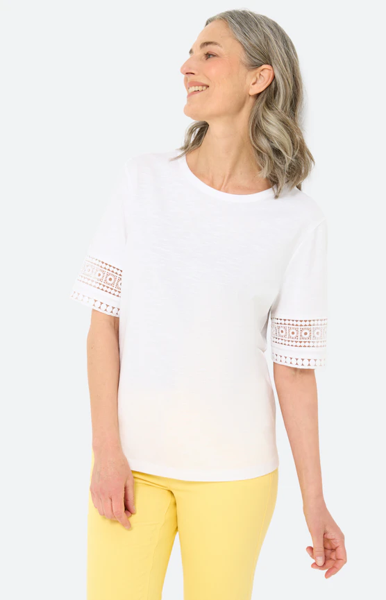 T-Shirt mit gehäkeltem Tape, weiß