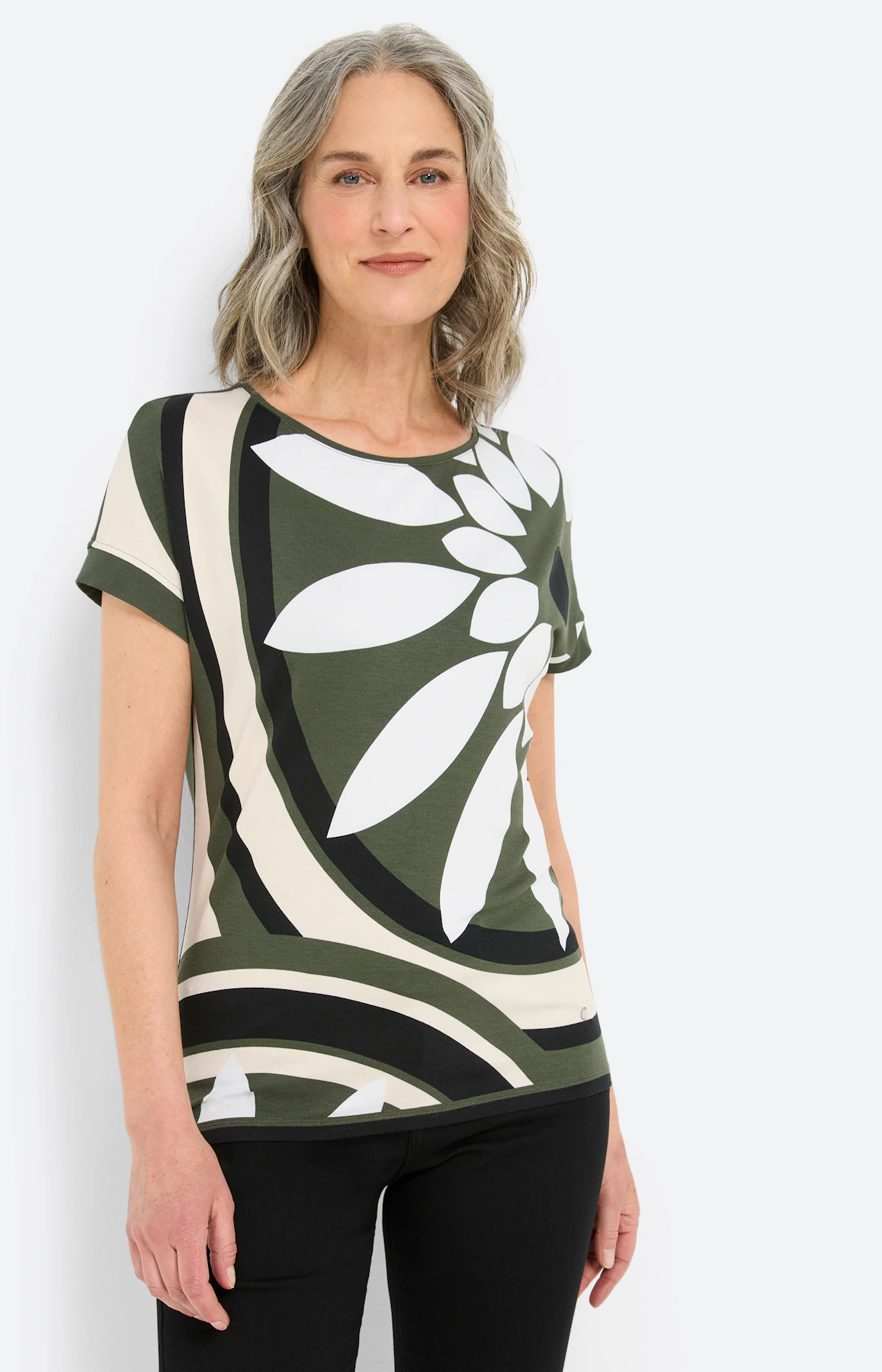 T-shirt met print voor, donkergroen