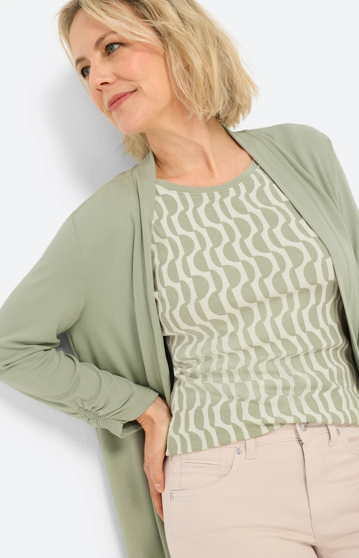 Twinset top, grafisch motief, grasgroen