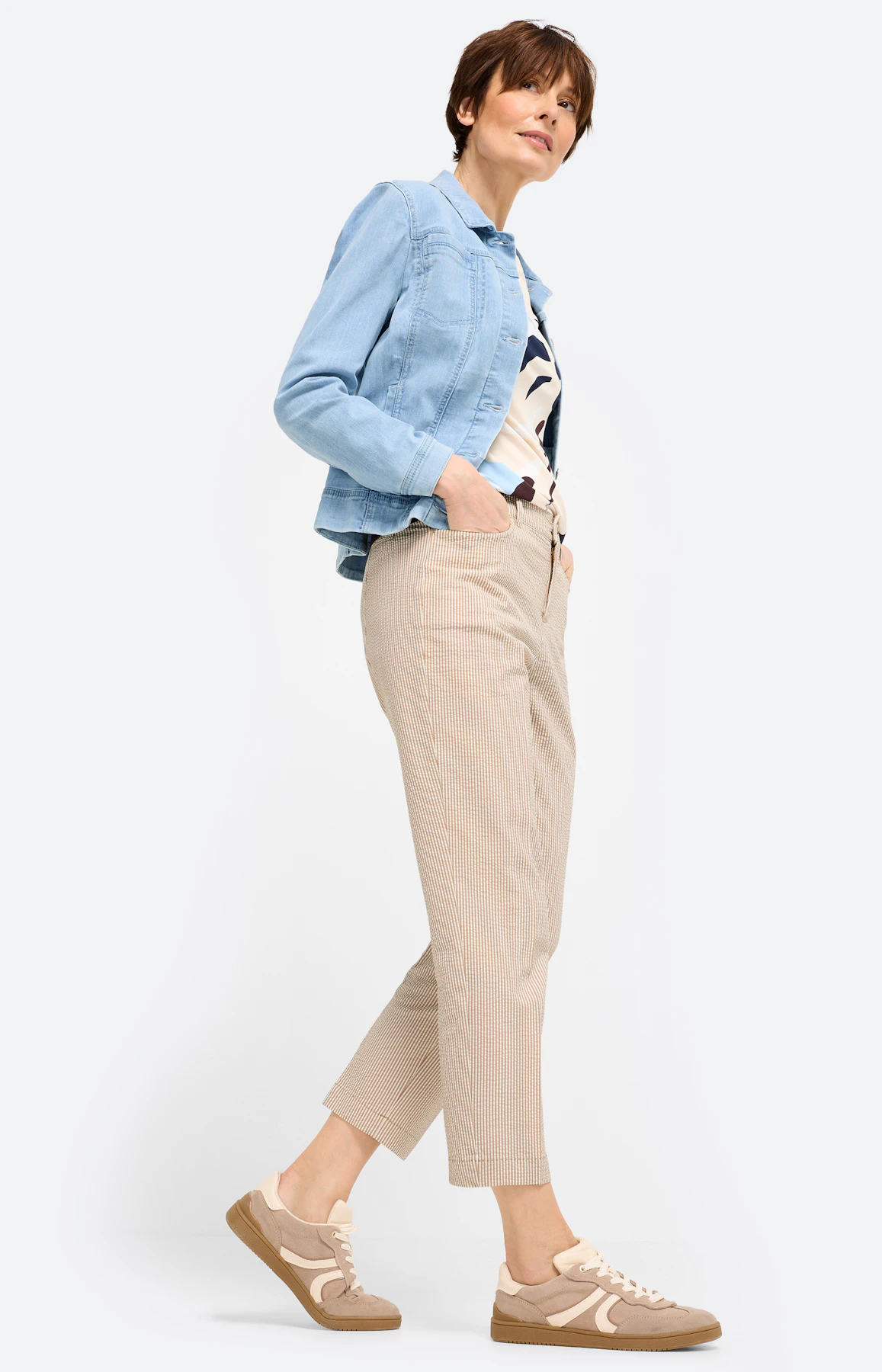 Broek van seersucker 26 inch, lichtbruin