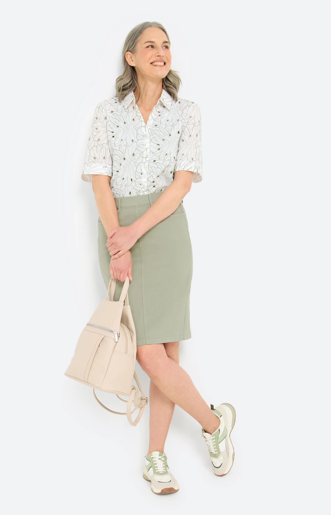 Rok van stretch-denim, grasgroen