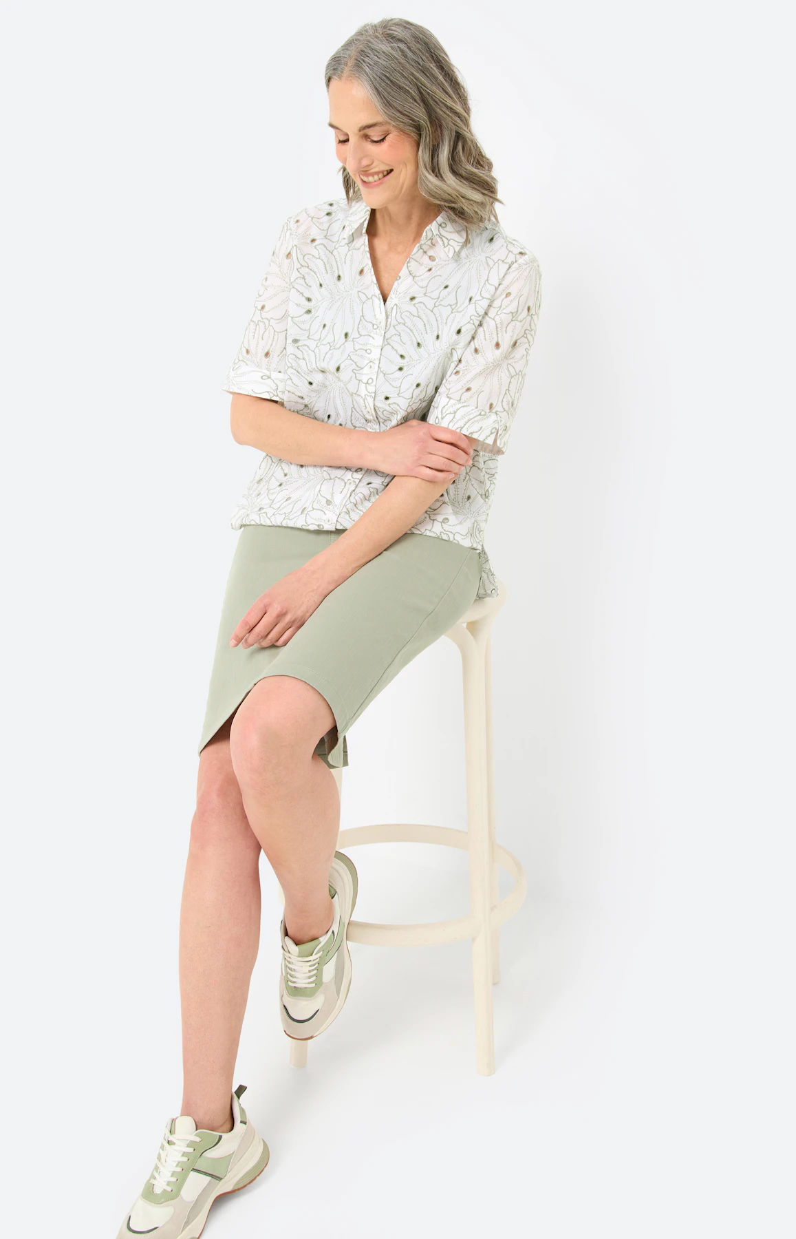 Rok van stretch-denim, grasgroen