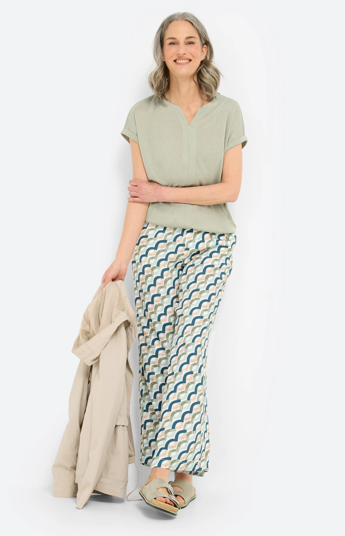 Marlene-broek met print 30 inch, petrol