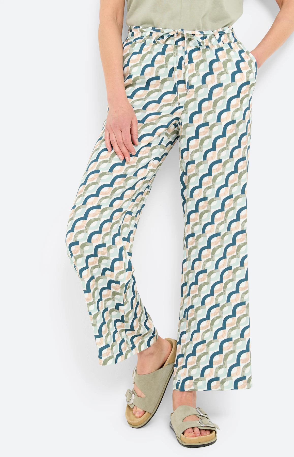 Marlene-broek met print 30 inch, petrol