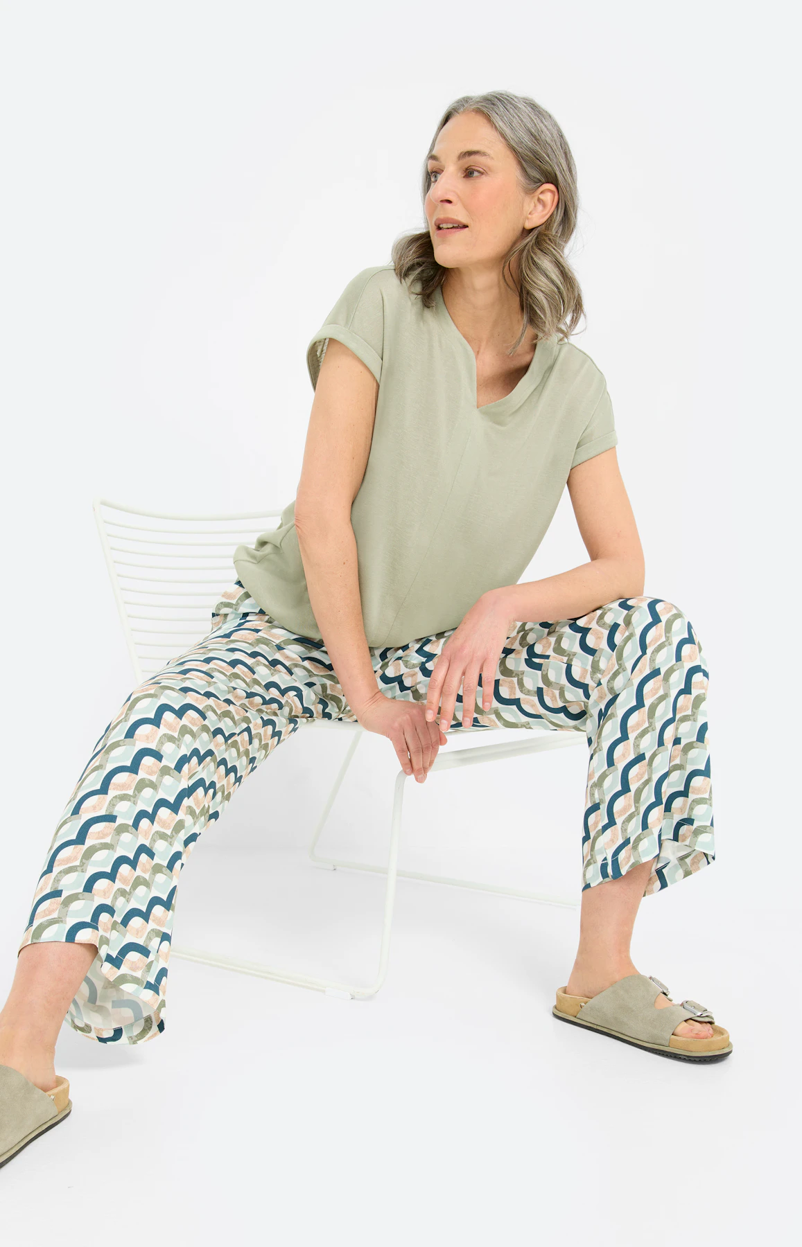 Marlene-broek met print 30 inch, petrol