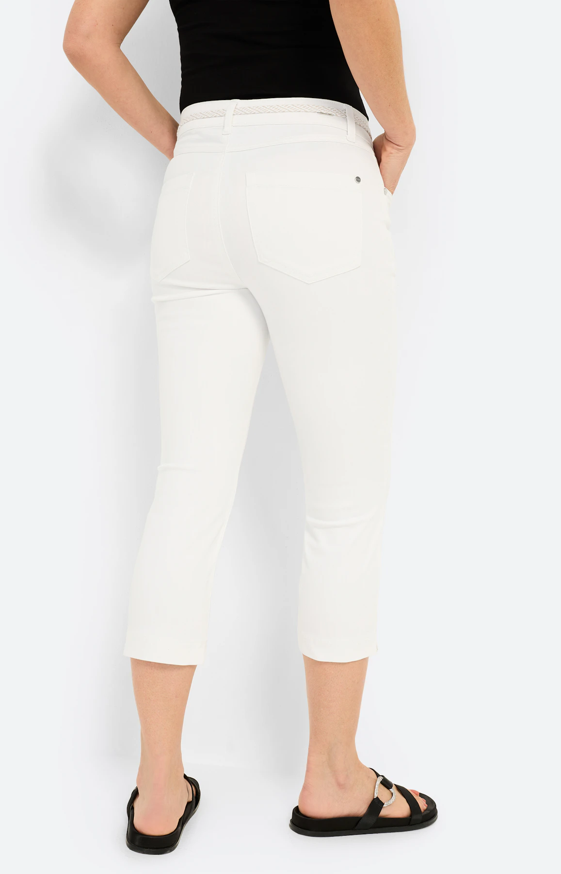 Capri-jeans met bindceintuur, wit