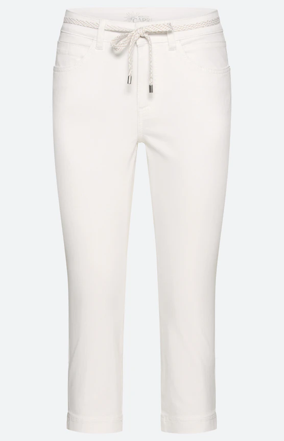 Capri-Jeans mit Bindegürtel, weiß