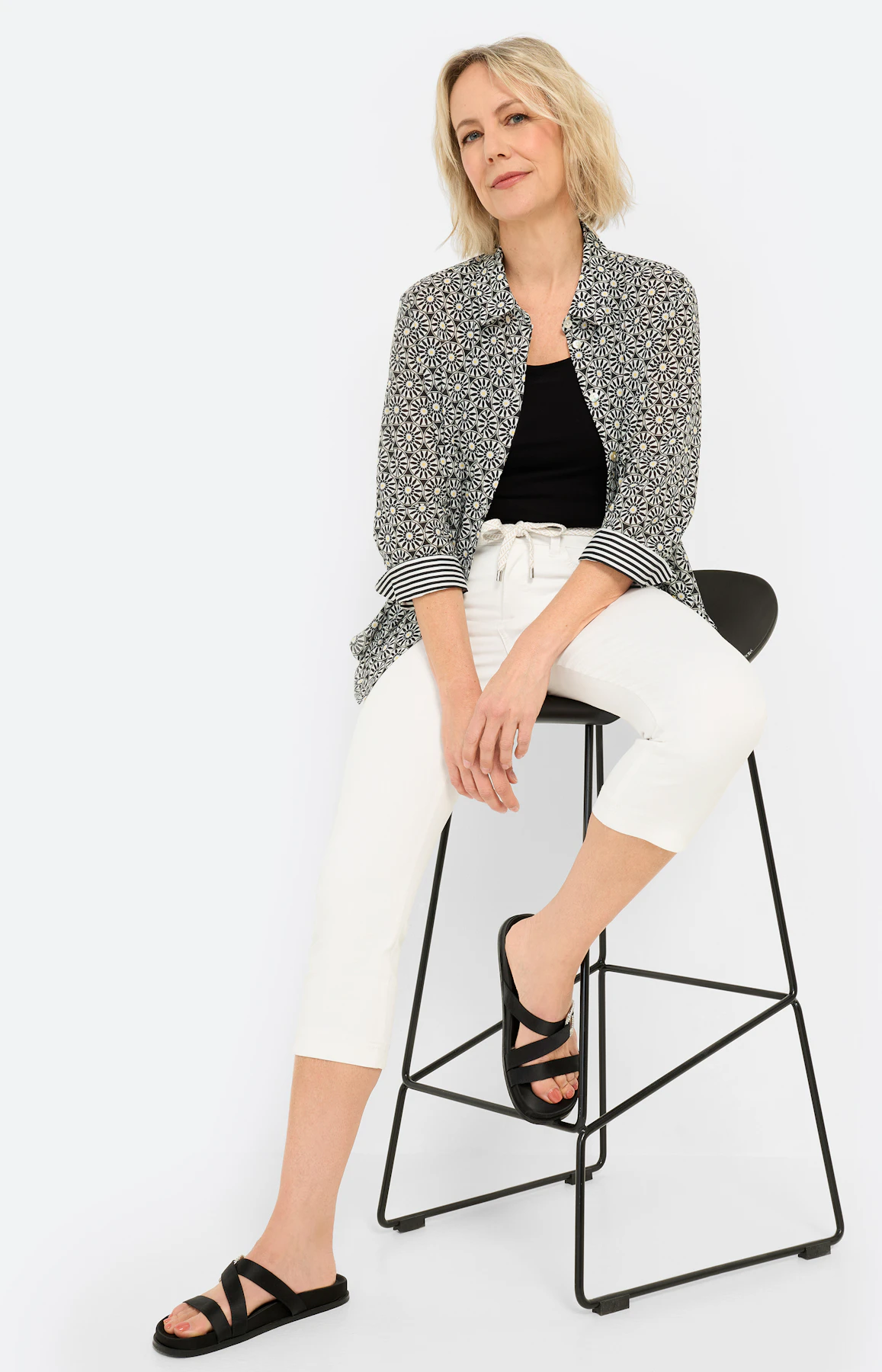 Capri-jeans met bindceintuur, wit