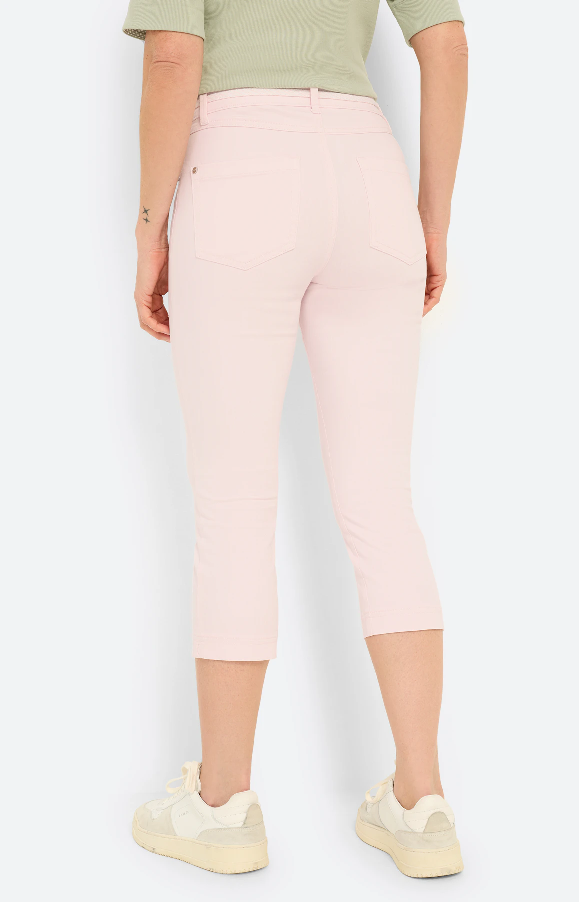 Capri-jeans met bindceintuur, lichtroze