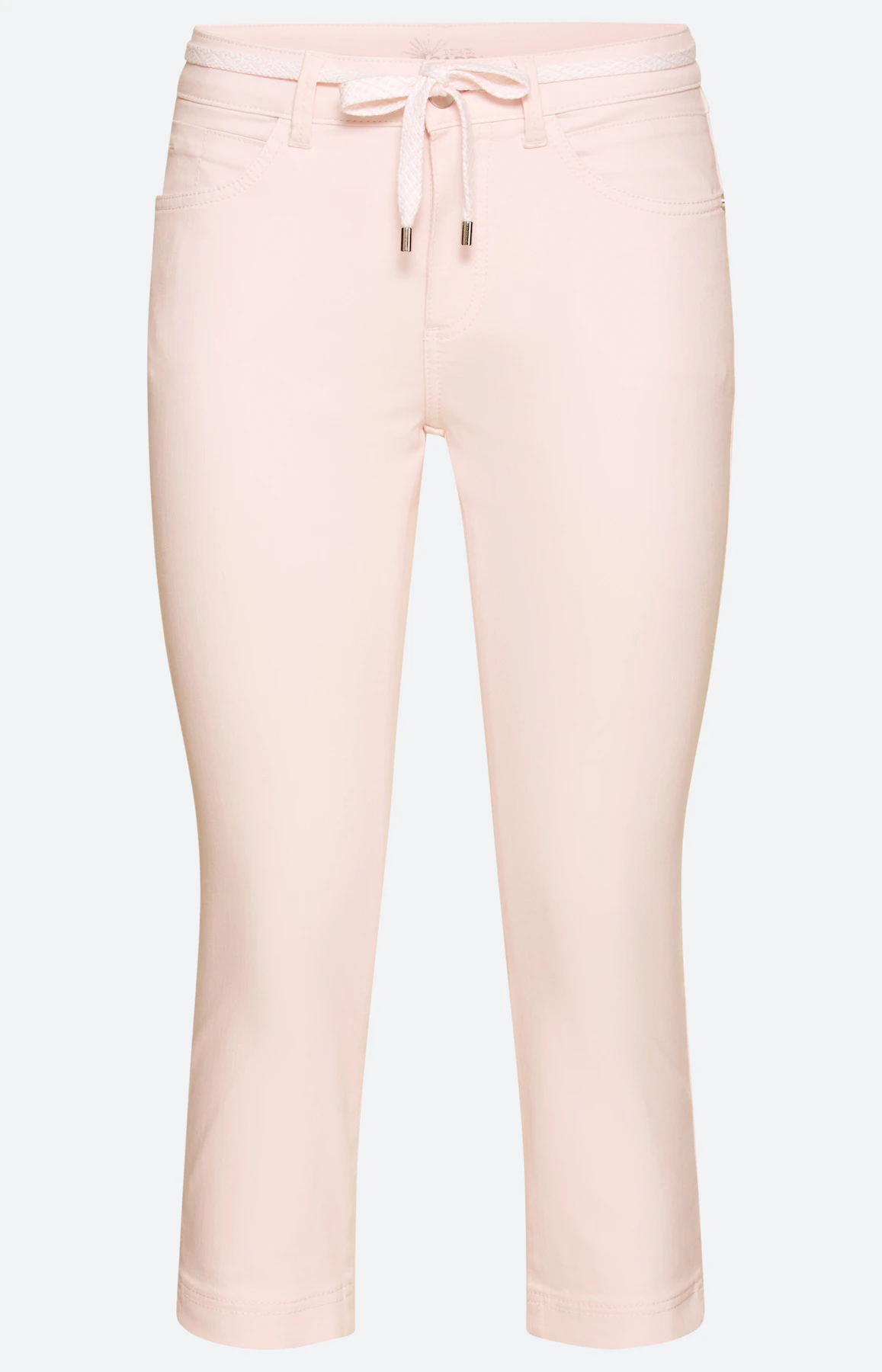 Capri-jeans met bindceintuur, lichtroze