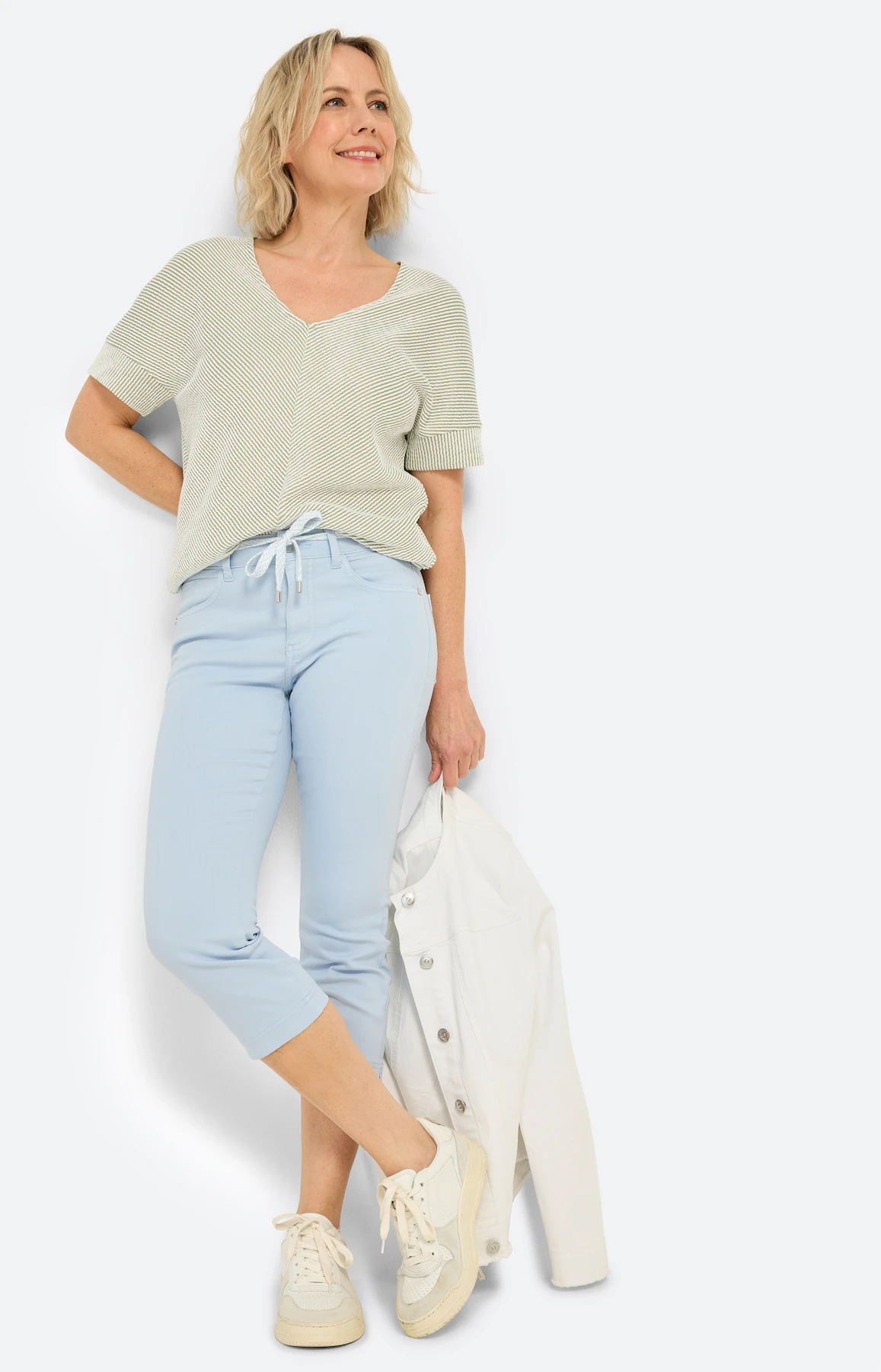 Capri-jeans met bindceintuur, lichtblauw