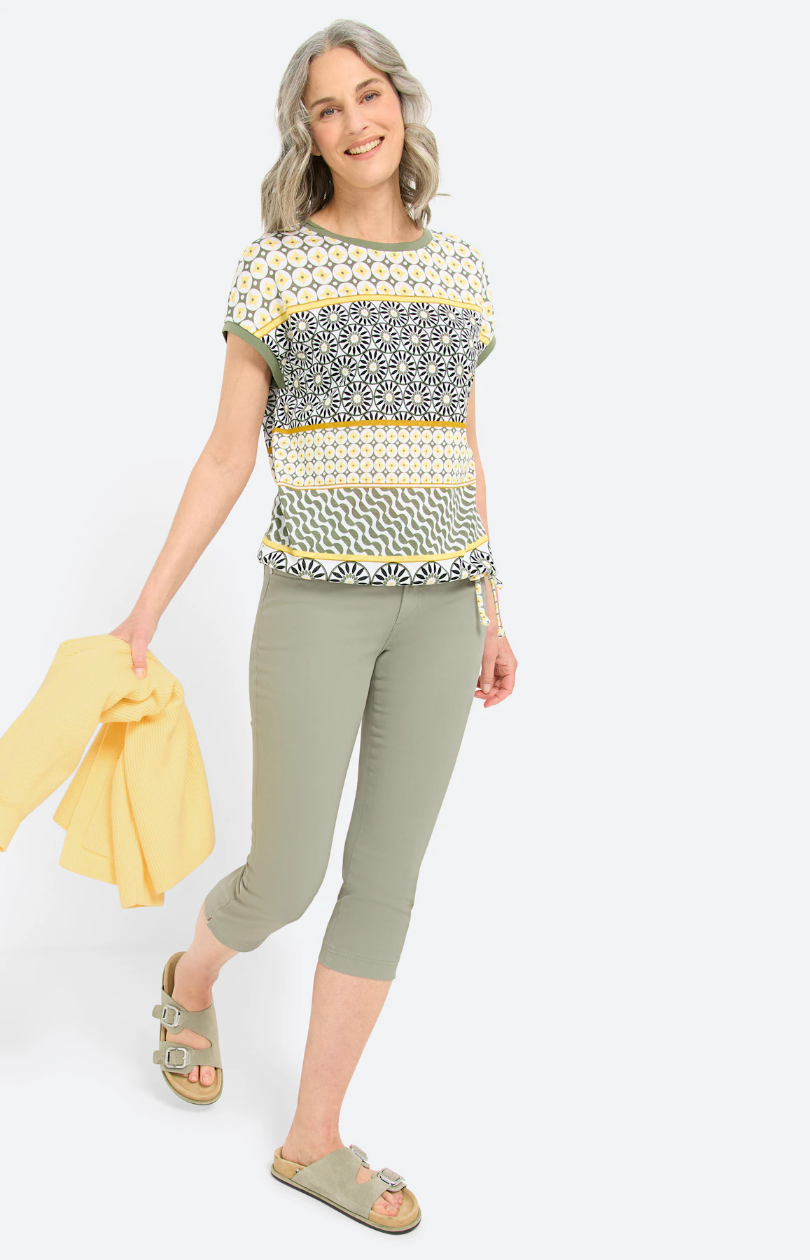 Capri-jeans met bindceintuur, grasgroen