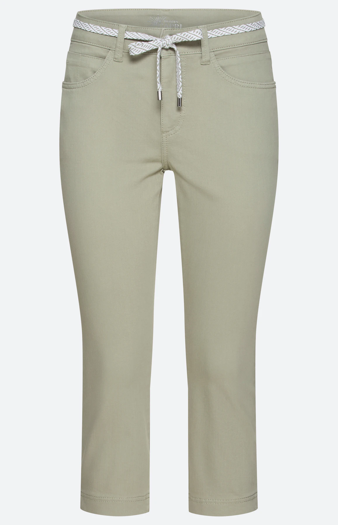 Capri-jeans met bindceintuur, grasgroen