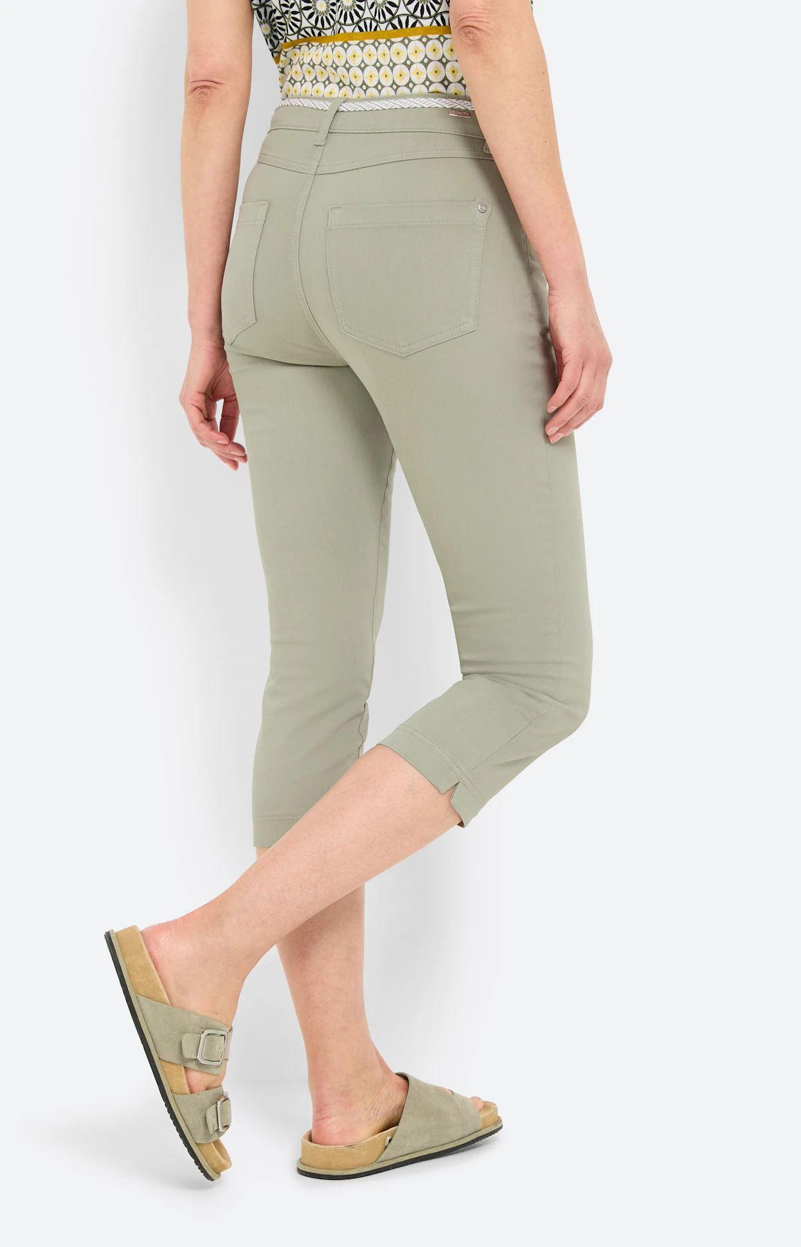Capri-jeans met bindceintuur, grasgroen