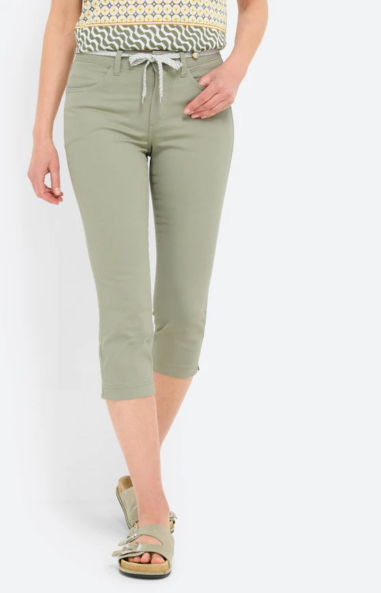 Capri-jeans met bindceintuur, grasgroen