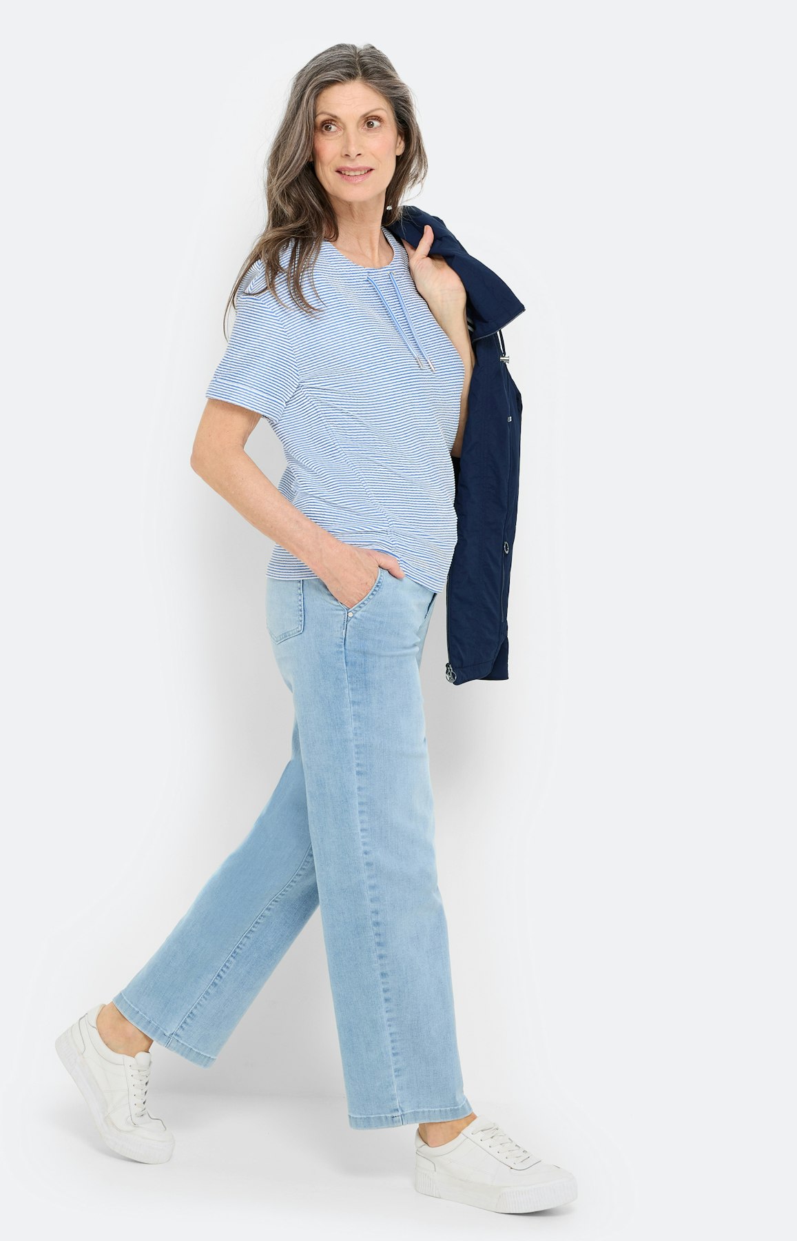 Sweatshirt met strepen, middenblauw