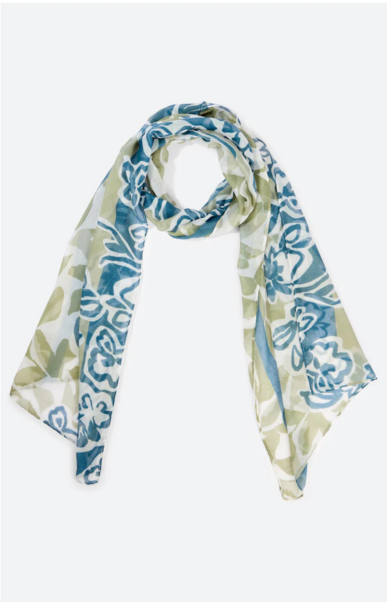 Sjaal met gebloemde print, grasgroen