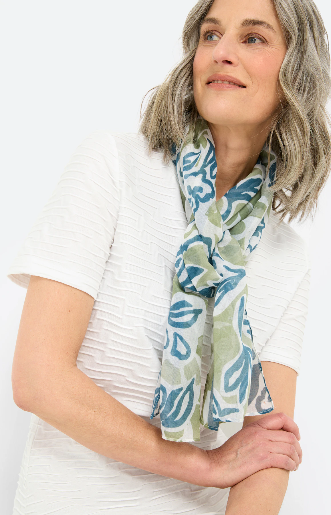 Sjaal met gebloemde print, grasgroen