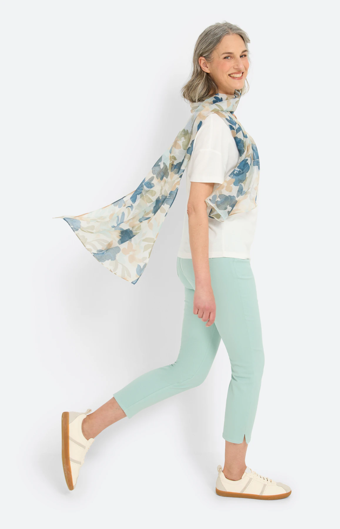 Sjaal met bloemmotief, petrol