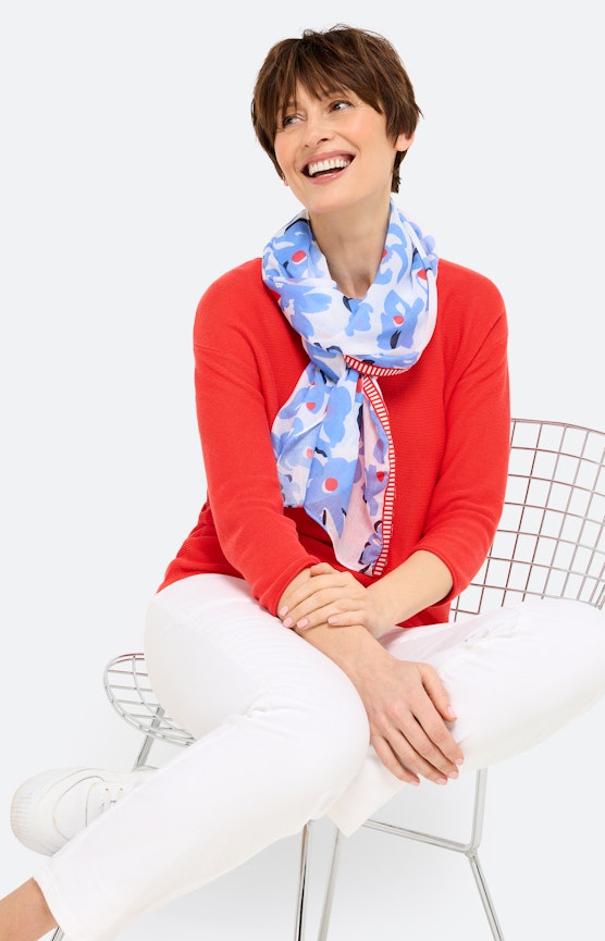 Sjaal met bloemmotief, middenblauw