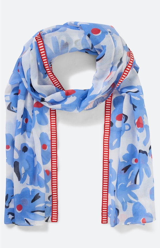 Sjaal met bloemmotief, middenblauw