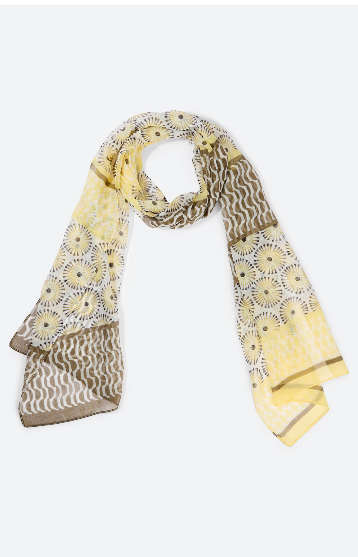 Sjaal in patchdesign, geel