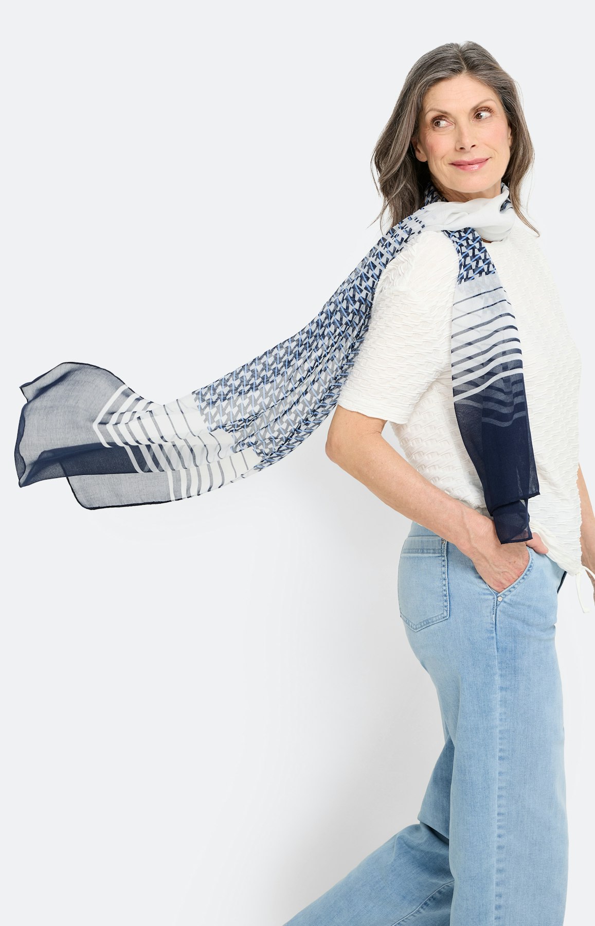 Sjaal met motievenmix, navy