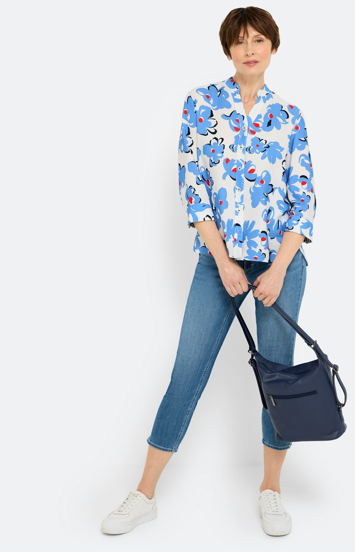 Blouse met bloemenprint, middenblauw
