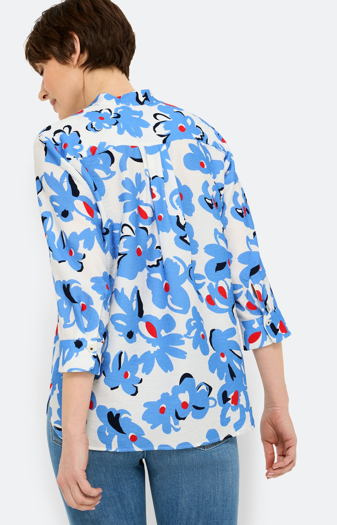 Blouse met bloemenprint, middenblauw