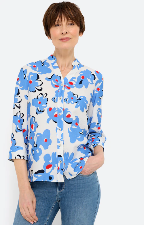Blouse met bloemenprint, middenblauw