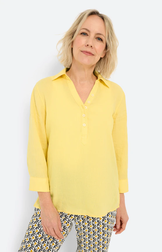 Bluse aus reinem Leinen, gelb